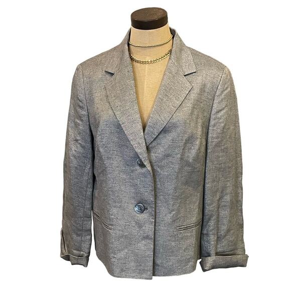 TALBOTS Silver Gray Metallic Linen Blend Blazer Jacket Top Shirt Women's size 16 - Picture 1 of 9